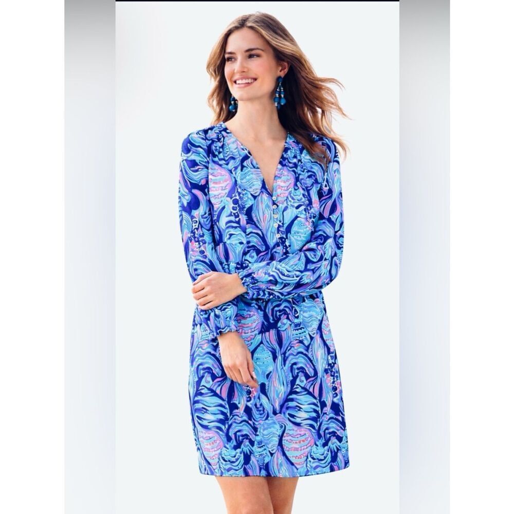Lilly Pulitzer Brynle Dress Twilight Blue Scale Up Summer
